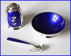 Volmer Bahner Blue Enamel Sterling Silver Pepper Shaker Salt Cellar Danish MCM