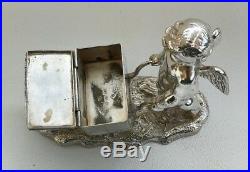 Vtg 1843 Elkington Silver Plate Cherub & Wheelbarrow Inkwell/Snuff/Salt Cellar
