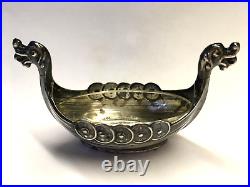 Vtg David Andersen 925S Sterling Silver Viking Ship Salt Cellar w Glass Insert