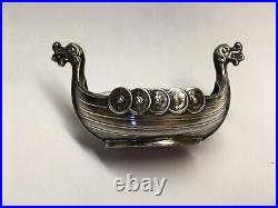 Vtg David Andersen 925S Sterling Silver Viking Ship Salt Cellar w Glass Insert