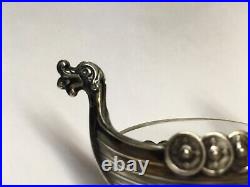 Vtg David Andersen 925S Sterling Silver Viking Ship Salt Cellar w Glass Insert