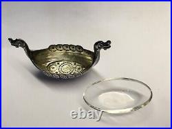 Vtg David Andersen 925S Sterling Silver Viking Ship Salt Cellar w Glass Insert