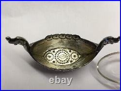 Vtg David Andersen 925S Sterling Silver Viking Ship Salt Cellar w Glass Insert