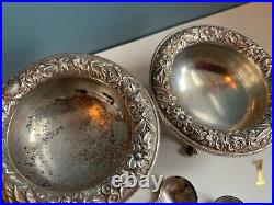 Vtg S Kirk & Son Repousse STERLING SILVER SALT CELLAR SPOON LOT antique bowl 58
