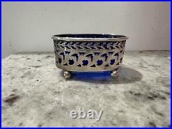 Vtg Watson Company sterling silver salt cellar With Cobalt Glass Liner 4457