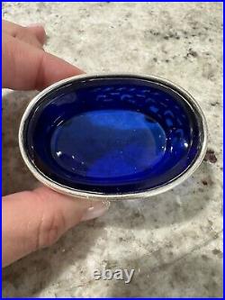 Vtg Watson Company sterling silver salt cellar With Cobalt Glass Liner 4457