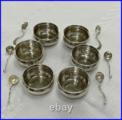 WEBSTER Sterling Silver Antique Salt Cellars with Spoons, set of 6