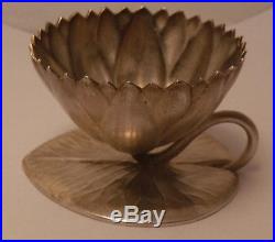 WHITING ANTIQUE STERLING SILVER FIGURAL LILY PAD AESTHETIC SALT CELLAR pristine