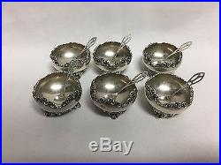 Wallace Waverly Sterling Silver Set of 6 Open Salt Cellar Dish with Spoons No Mono