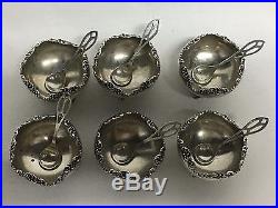 Wallace Waverly Sterling Silver Set of 6 Open Salt Cellar Dish with Spoons No Mono