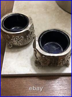 Wang Hing Chinese export silver salt cellars Mustard Pots C1880 Prunus