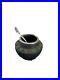 Wedgwood-Basalt-Salt-Cellar-Black-with-Flower-Design-Silver-Spoon-VERY-RARE-01-nzb
