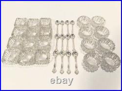 Westmoreland Sterling Silver 12 Salt Cellar Spoons With 20 Glass Cellars