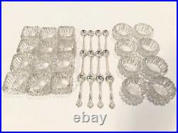 Westmoreland Sterling Silver 12 Salt Cellar Spoons With 20 Glass Cellars
