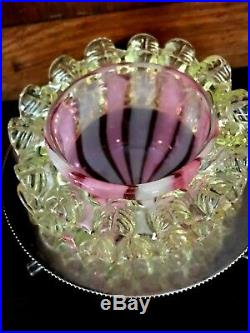Wow! Pink Vaseline Antique Glass Open Salt Cellar Silver Stand Steven Williams